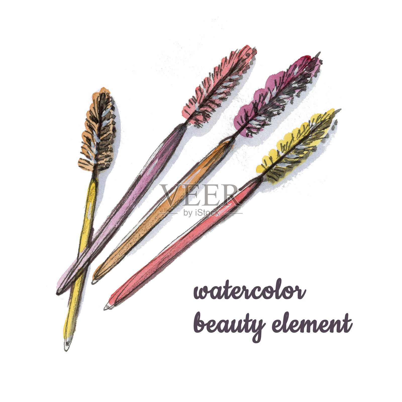 美丽的抽象水彩孤立睫毛扩展刷在白色背景。水彩画时尚插画美元素插画图片素材