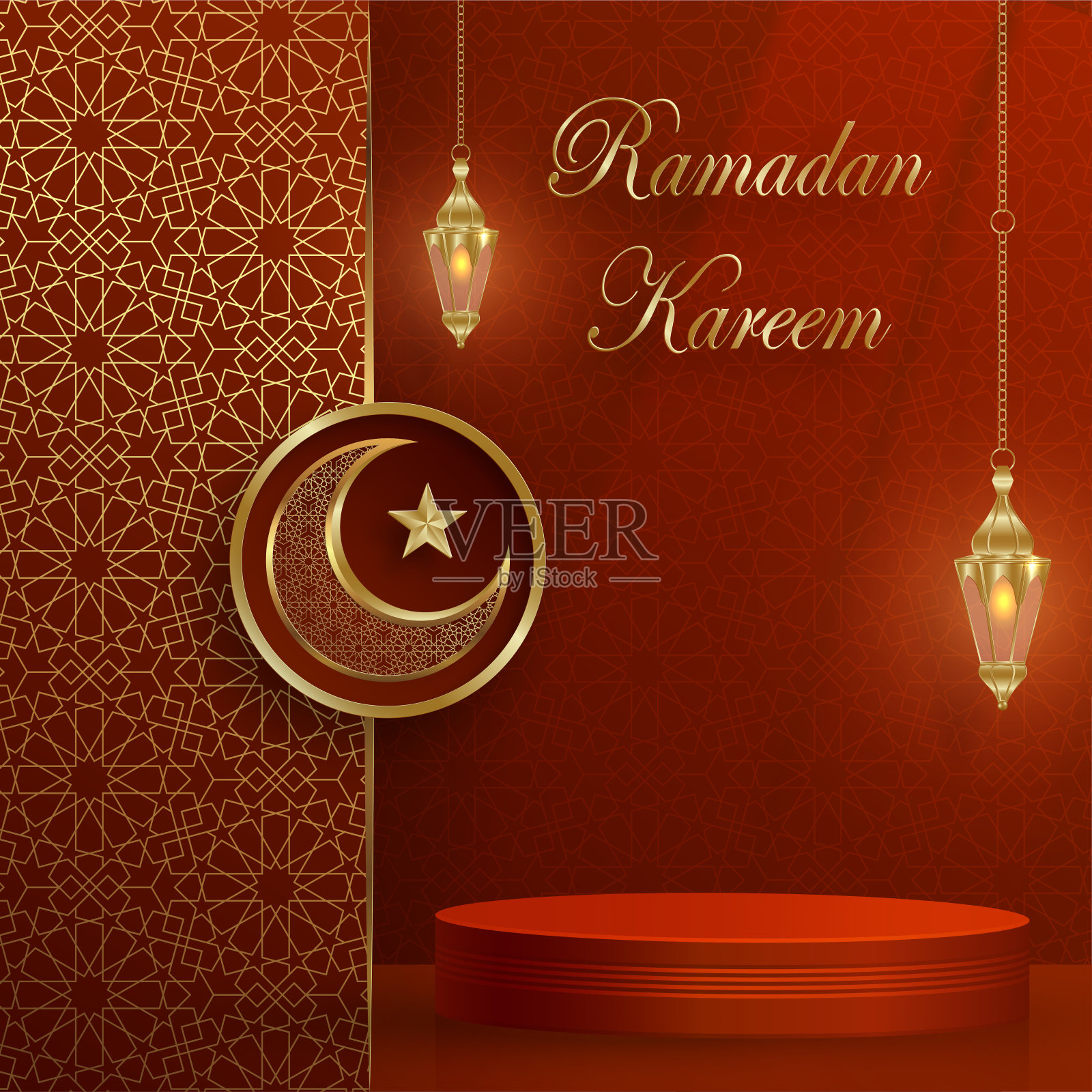 伊斯兰3d讲台圆形舞台的颜色背景插画图片素材