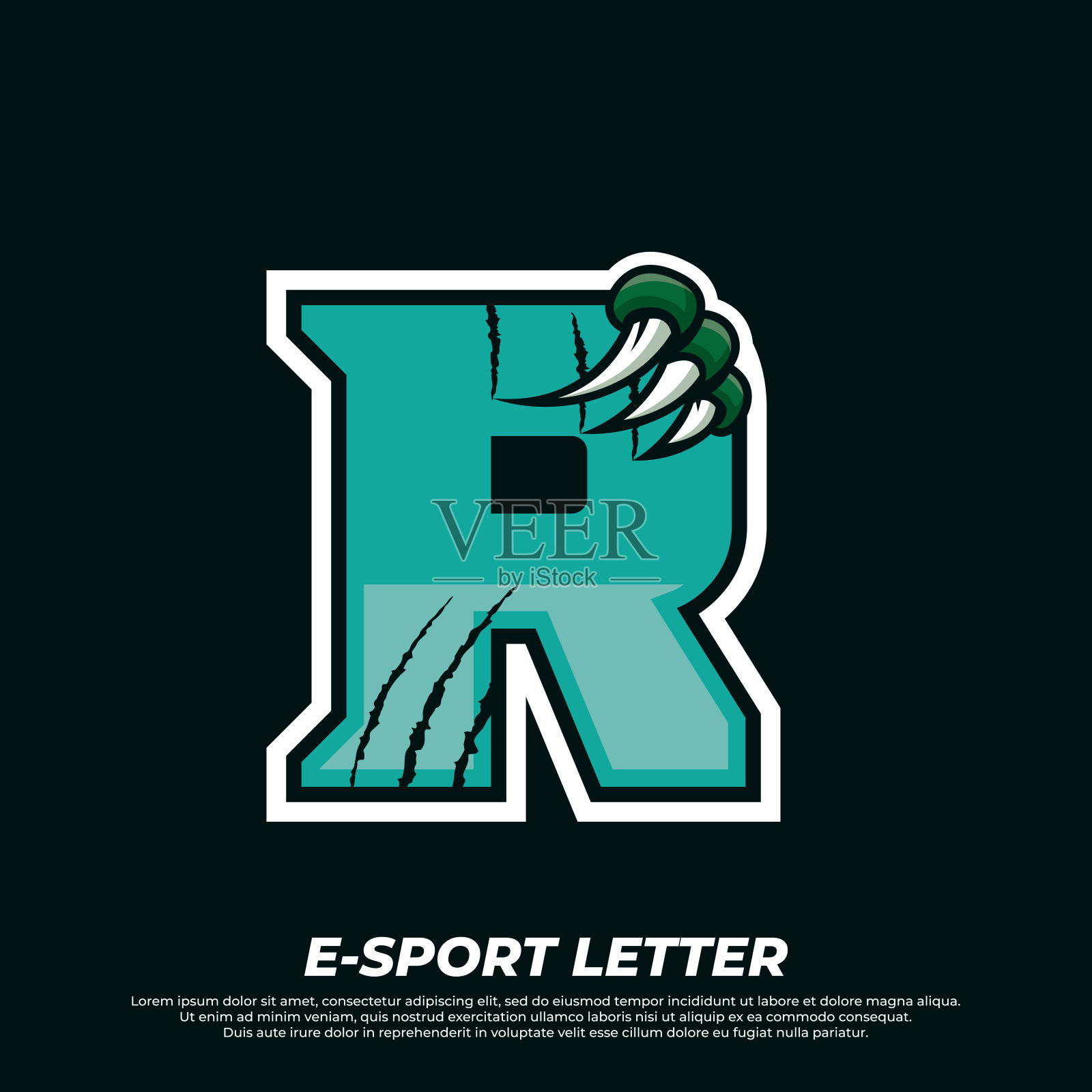 虎爪吉祥物运动设计。字母R与老虎抓动物吉祥物插图插画图片素材