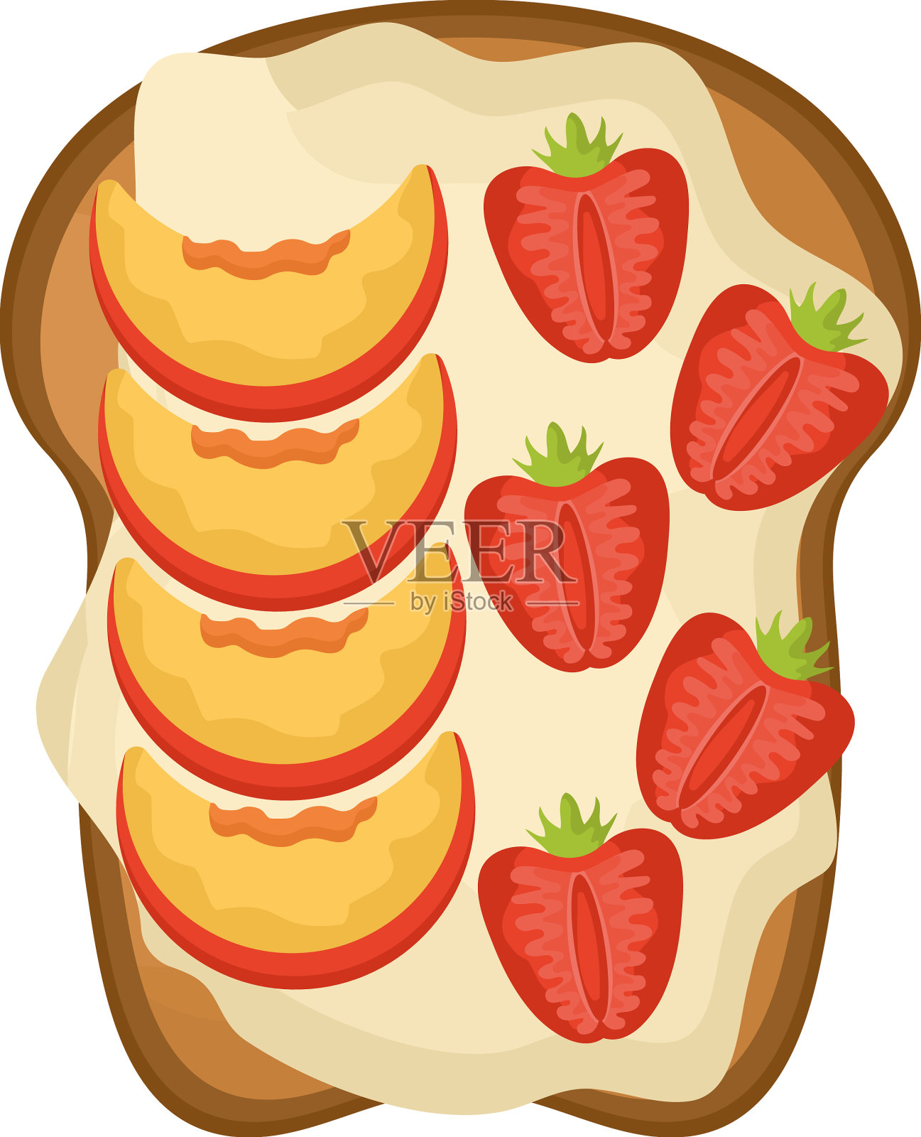 草莓和桃子吐司插画图片素材