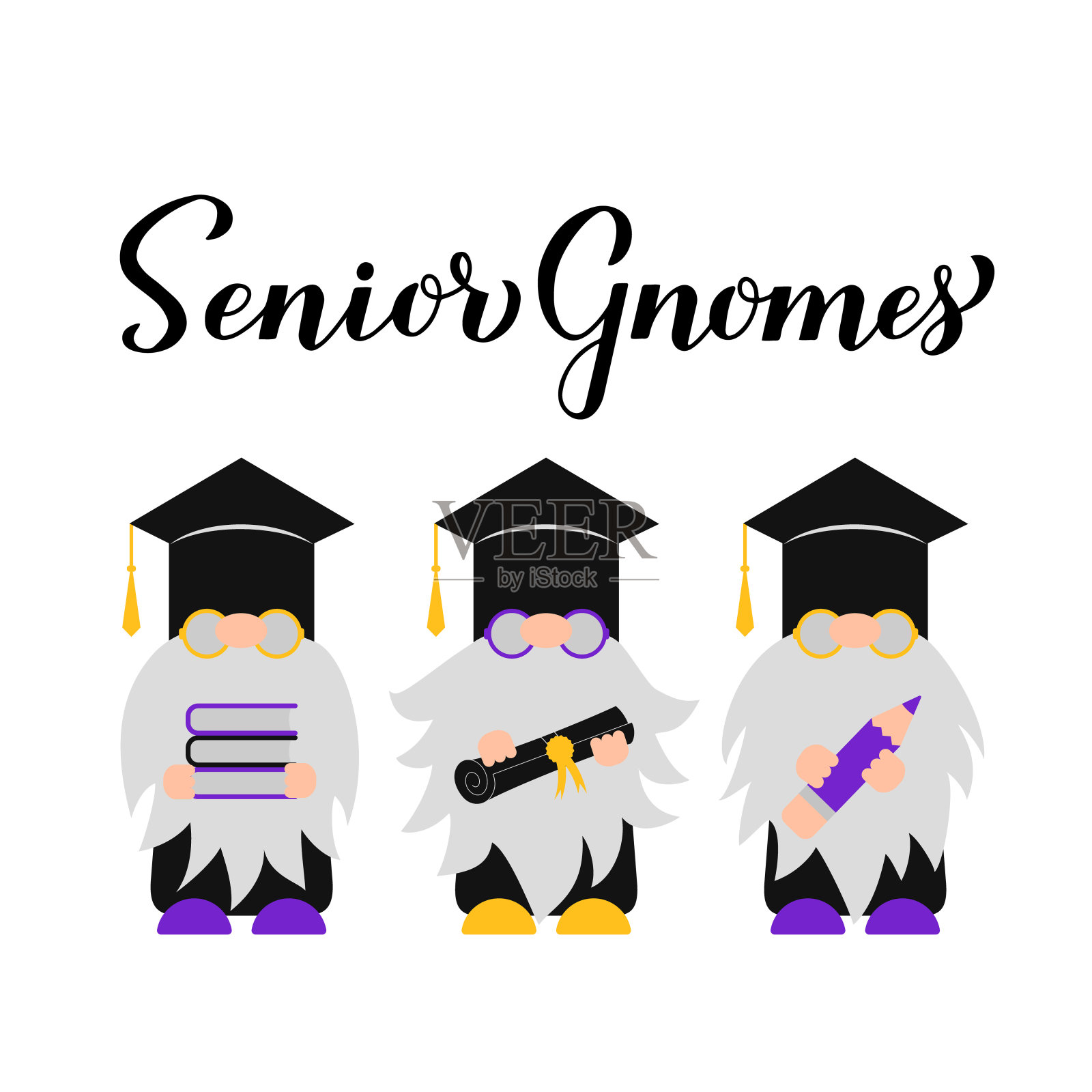 戴着帽子的高级侏儒。毕业海报排版。矢量模板横幅贺卡，标签，t恤等。插画图片素材