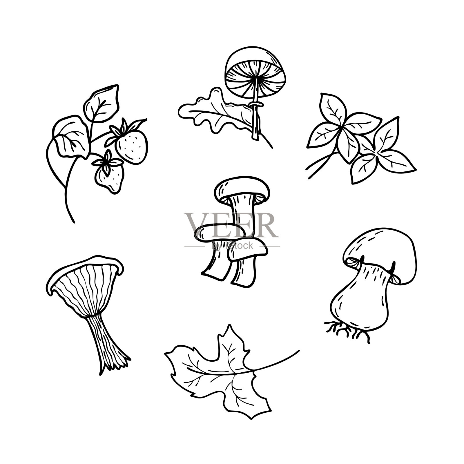 矢量等高线蘑菇。蘑菇图标。简单的剪纸艺术。插画图片素材