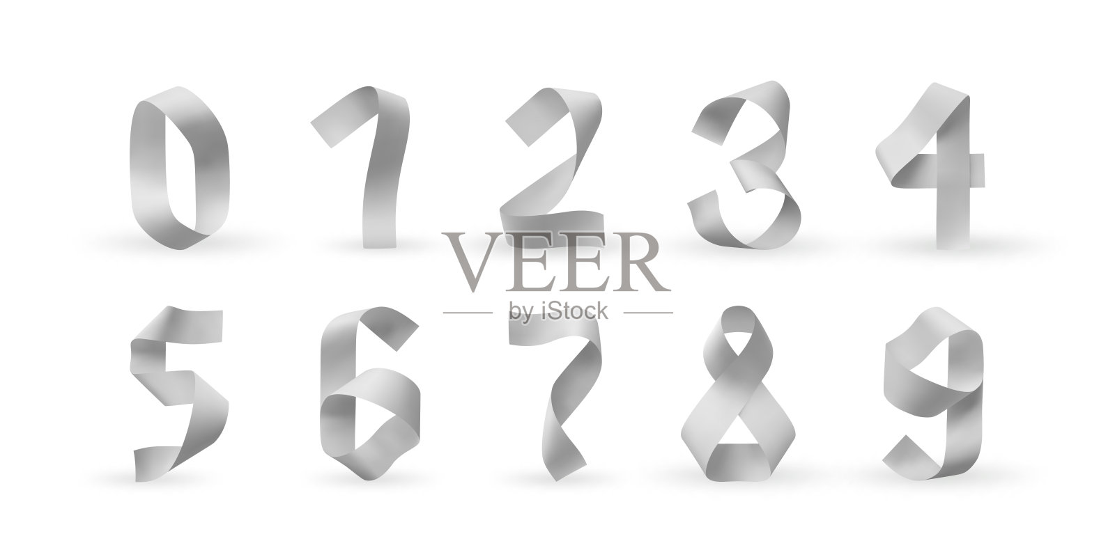 由白纸条折成的真实数字向量集。3d折纸数字收集。时尚元素为您的设计。插画图片素材