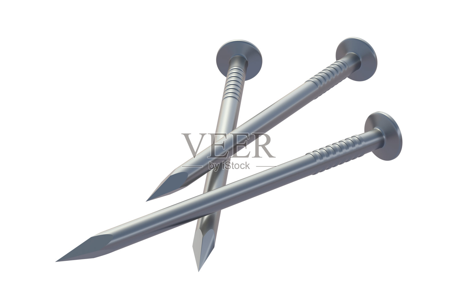 金属钉孤立在白色背景上。三维渲染照片摄影图片