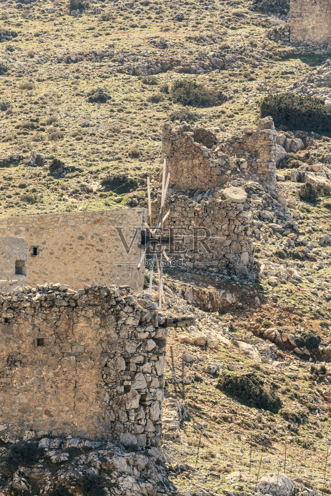 古石制风车(希腊克里特岛拉西提地区)照片摄影图片