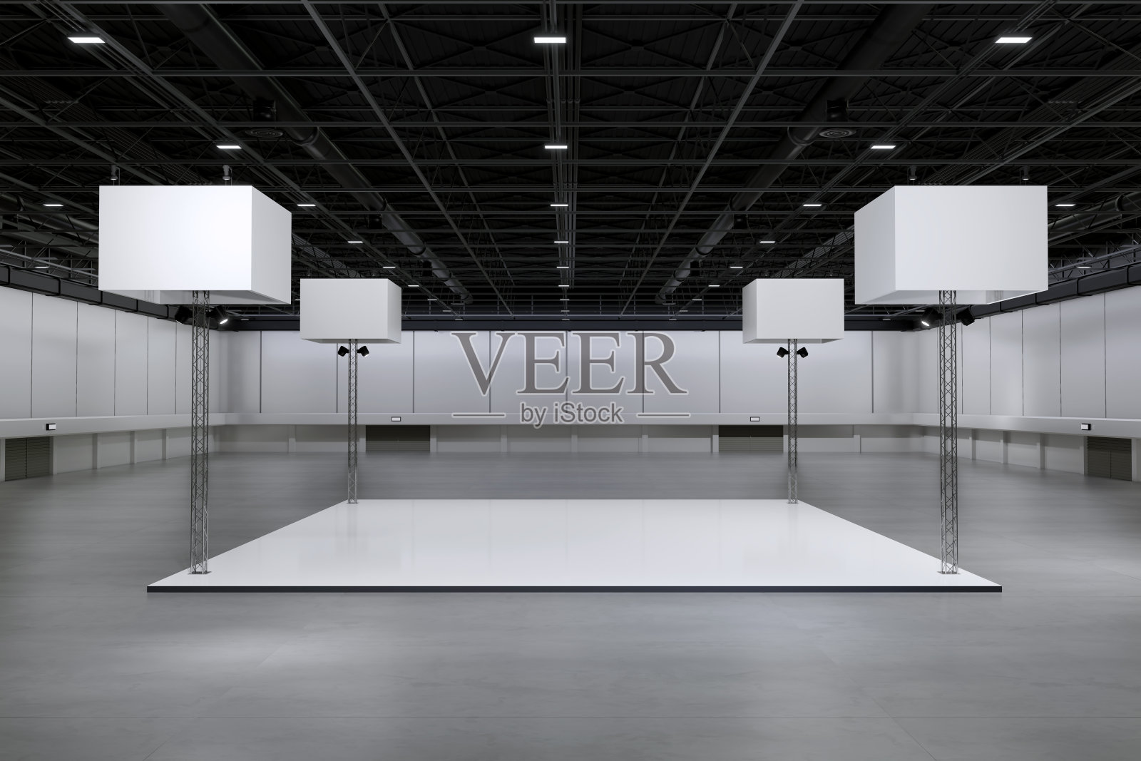 展示架，企业标识，展示设计。空的展台设计。展厅零售展台元素。展位设计贸易展。空白展位系统的图形资源。三维背景在线活动，会议，现场。3 d渲染。照片摄影图片