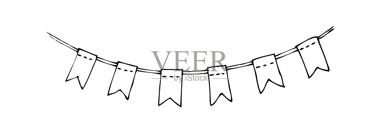 涂鸦派对彩旗装饰。黑线素描花环设计元素图片