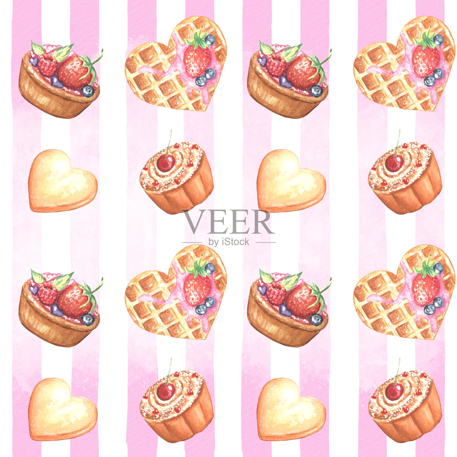 糖果，蛋糕，华夫饼的无缝图案插画图片素材