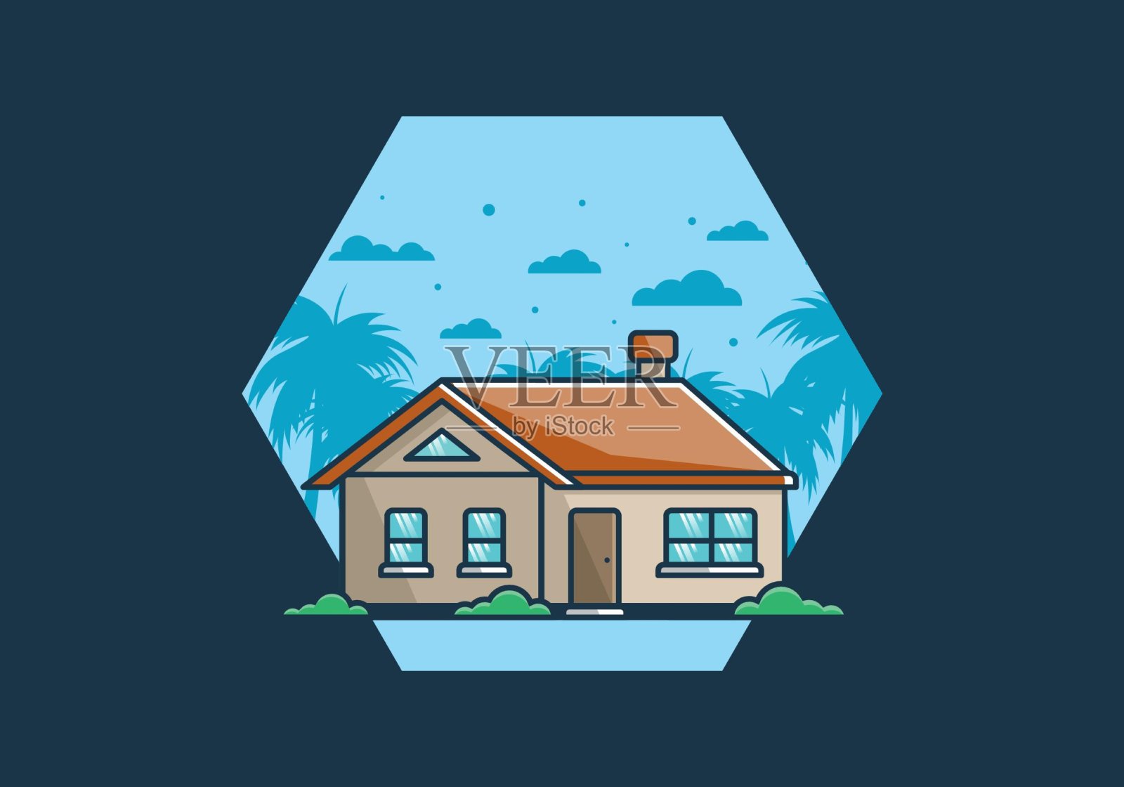 彩色简单的梦想房子平面插图插画图片素材