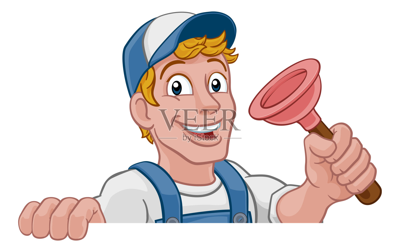 水管工卡通排水管柱塞杂工插画图片素材