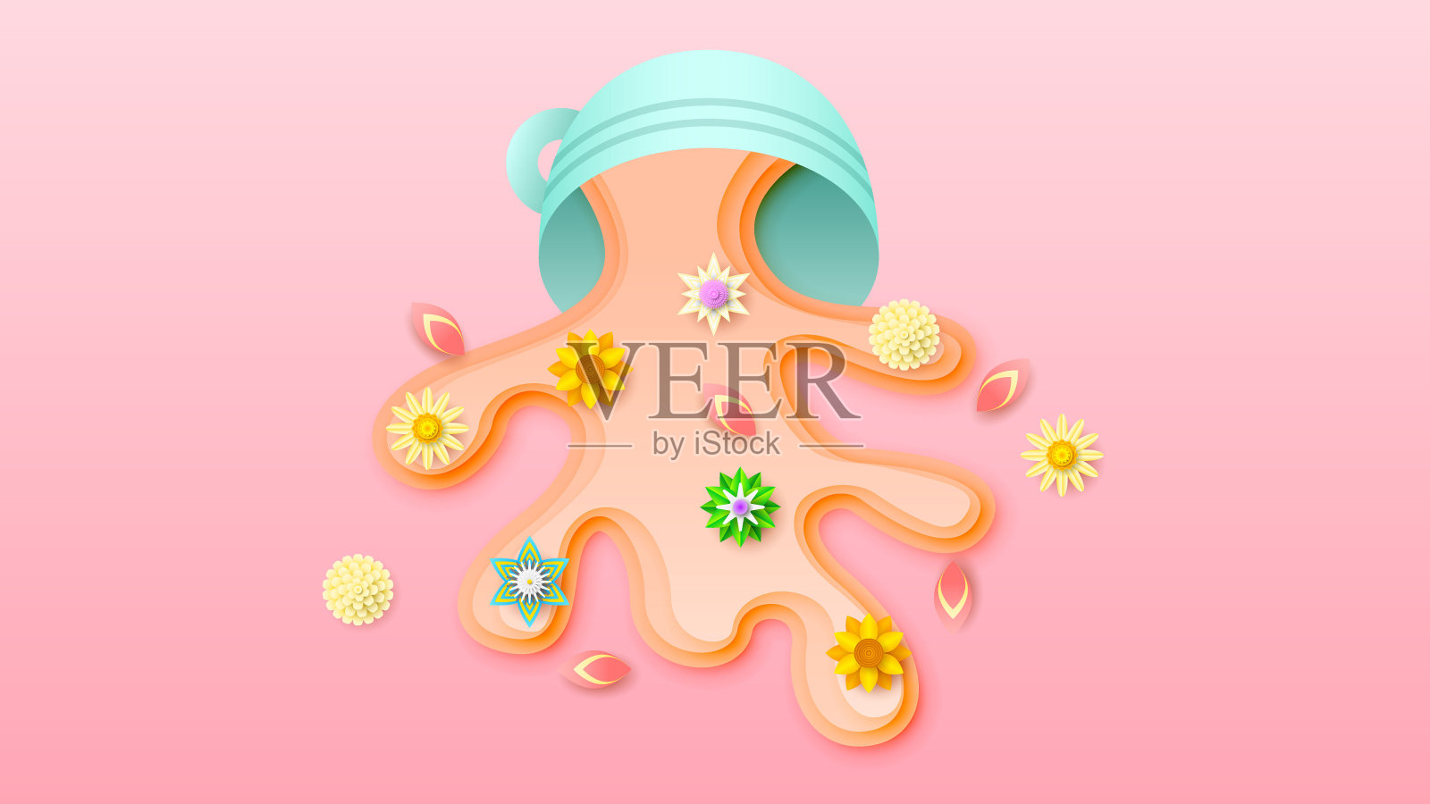 摘要剪纸插图水飞溅滴颜色杯背景花矢量设计风格插画图片素材