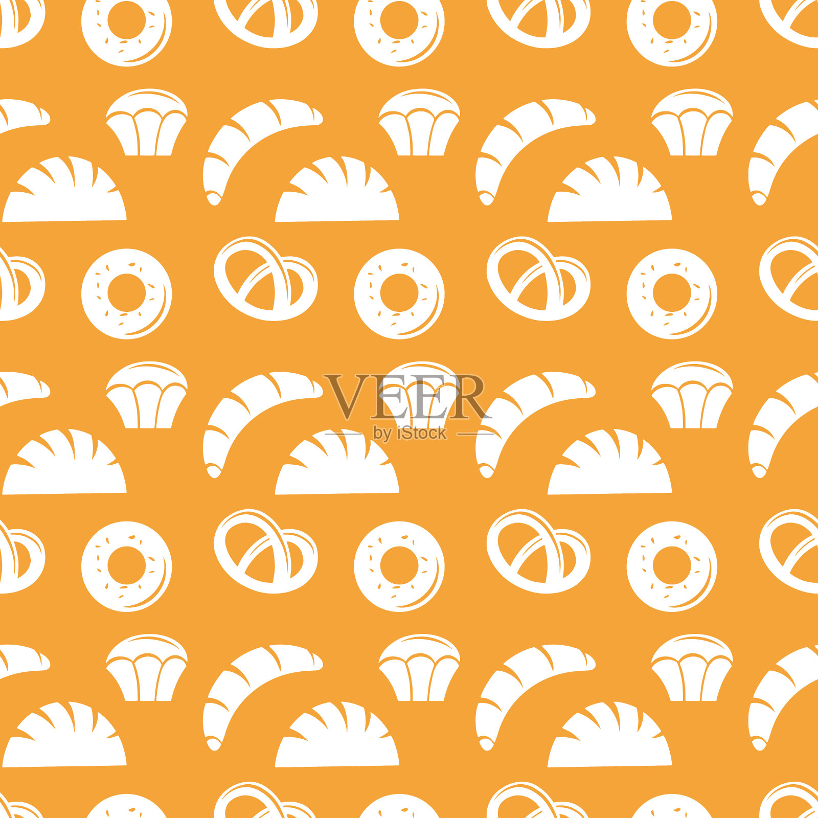 涂鸦面包无缝图案。模板矢量库存插图。每股收益10插画图片素材