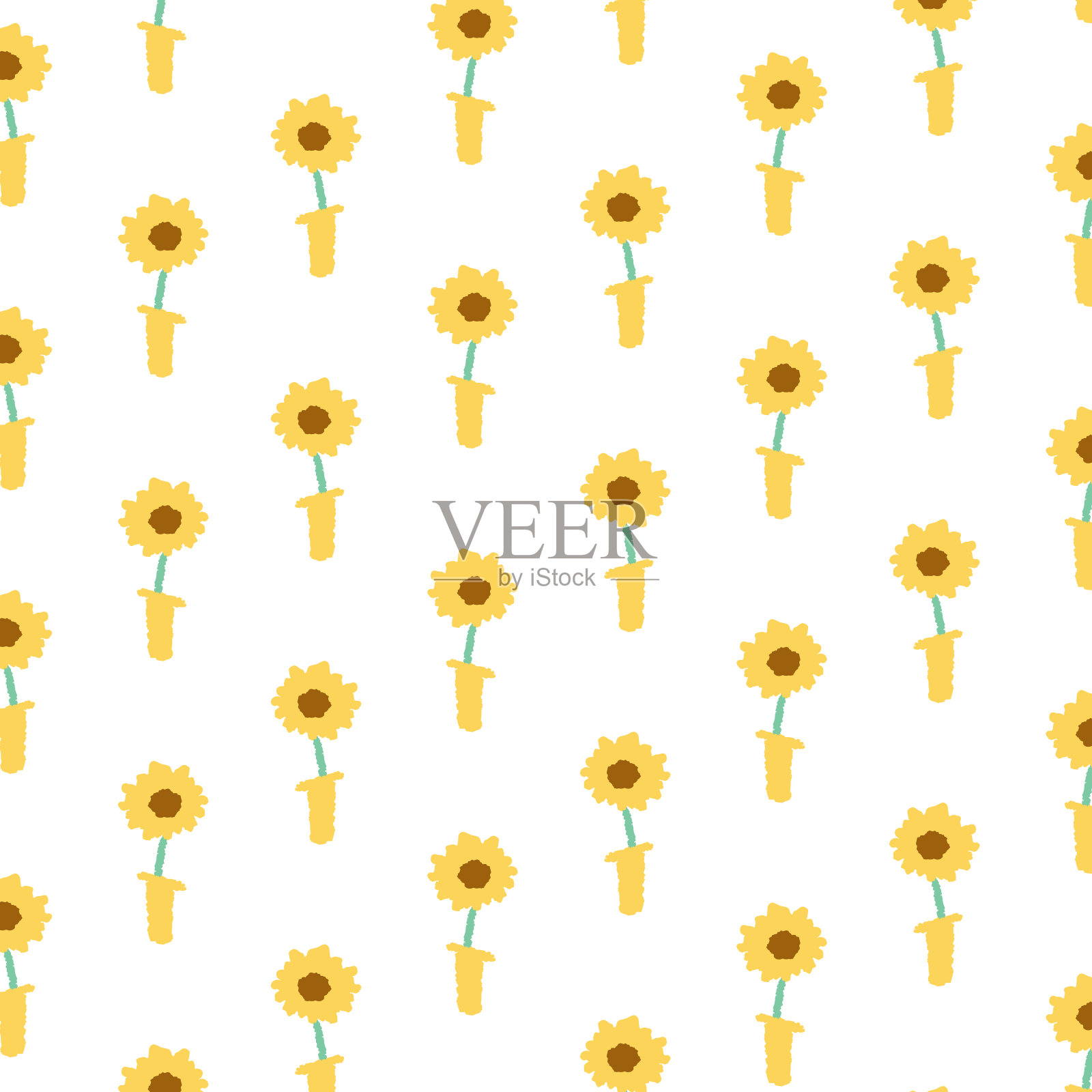 手绘的矢量插图在花瓶图案的向日葵。插画图片素材