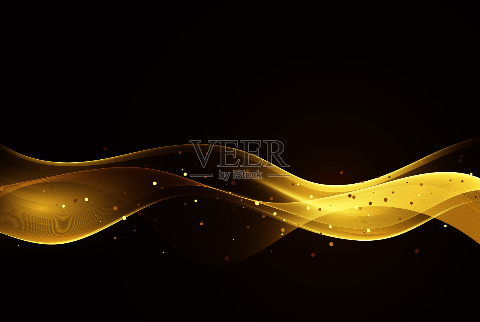 金色闪亮的波浪在黑色的背景上流动。摘要金闪光波背景。插画图片素材