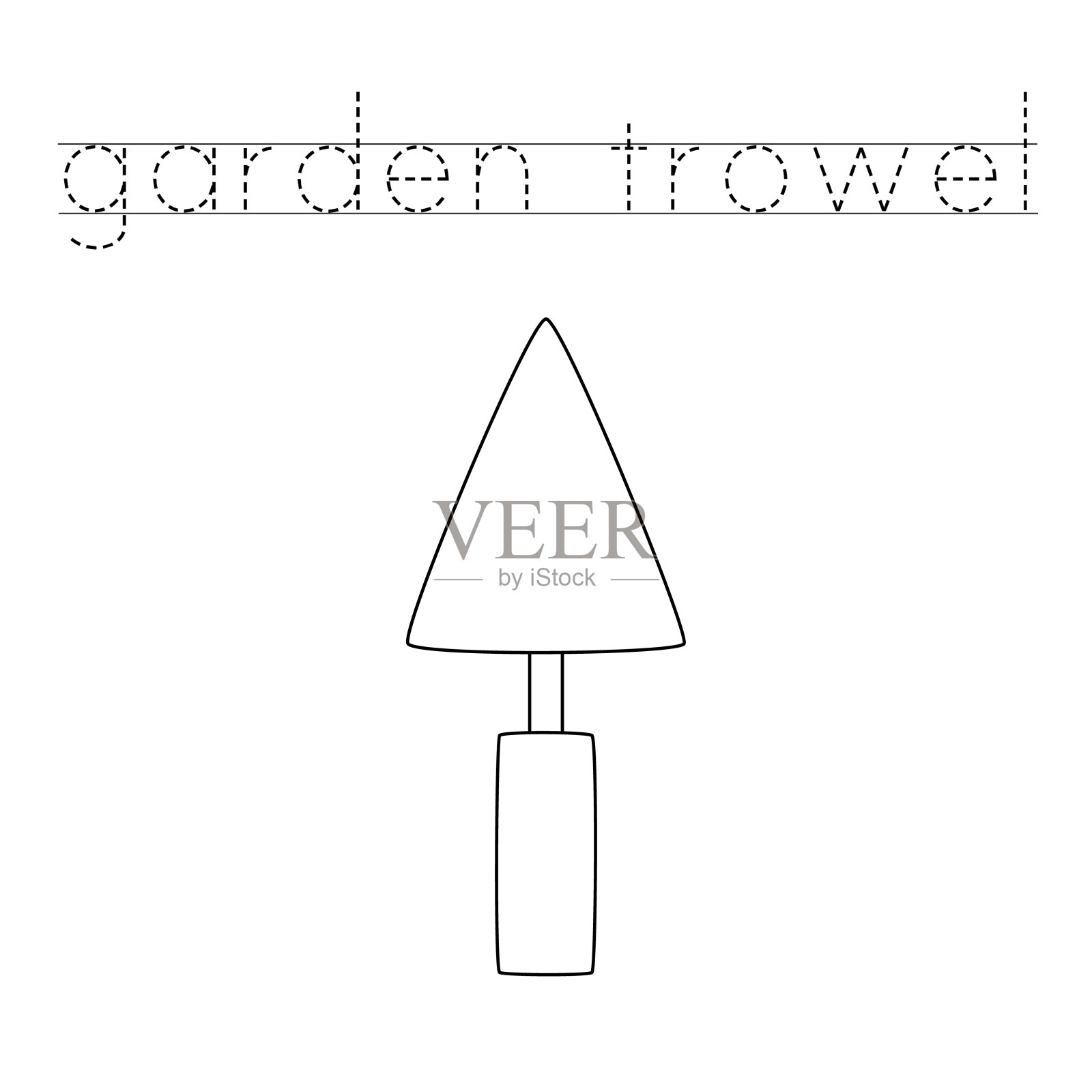 描出字母和花园泥铲的颜色。为孩子们练习书写。插画图片素材