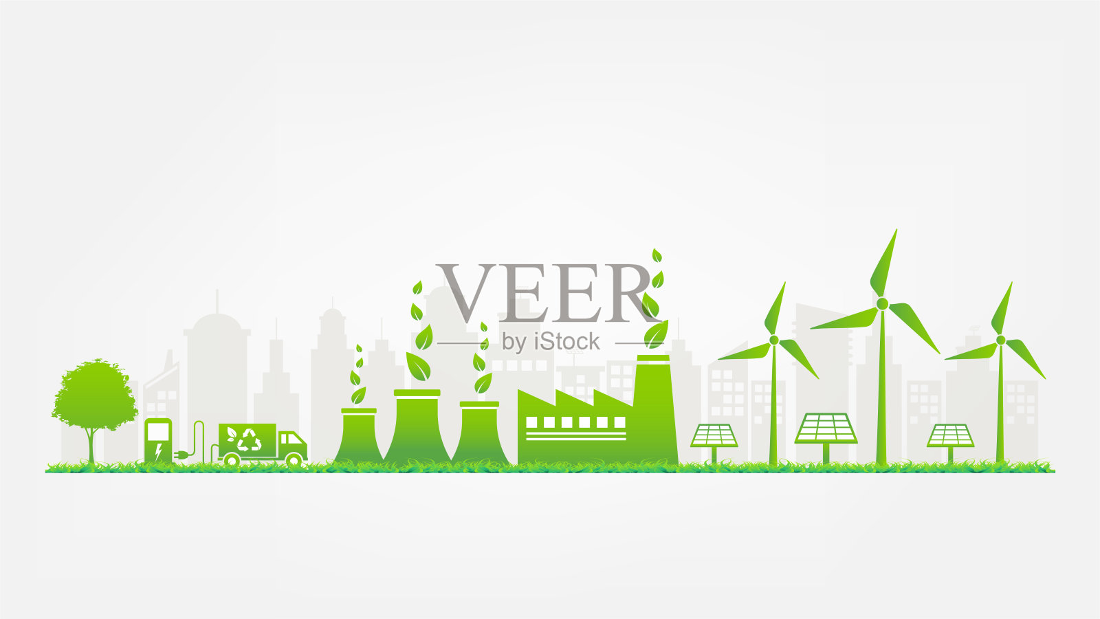 横幅平面设计元素可持续能源发展，环境和生态概念，矢量插图插画图片素材