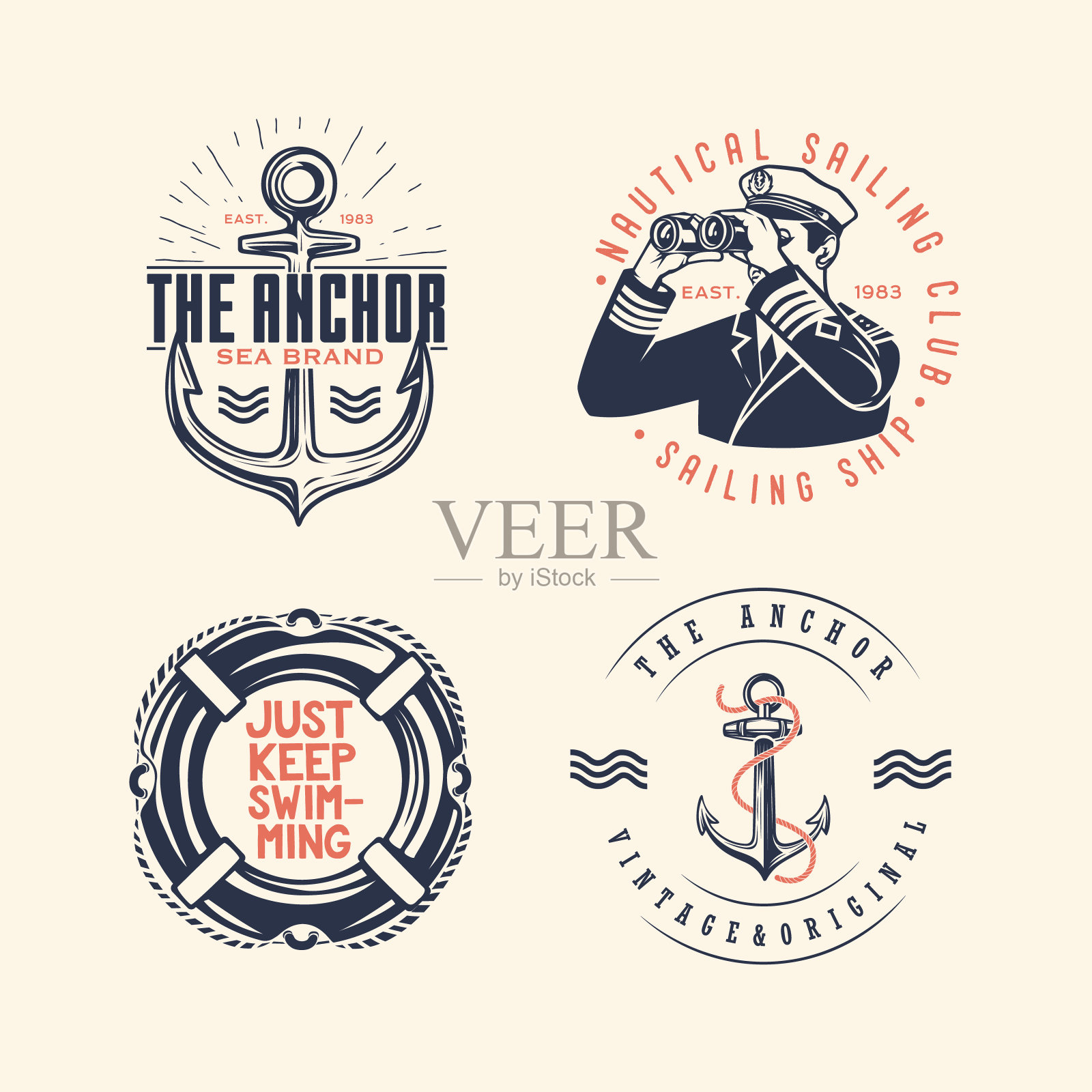 复古航海标签和图标插画图片素材