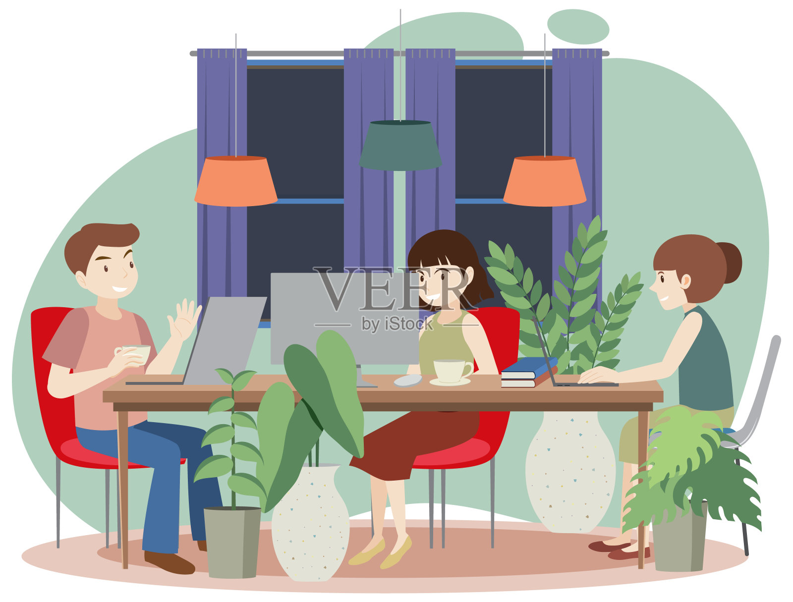 人们在工作场所的概念在平面设计插画图片素材