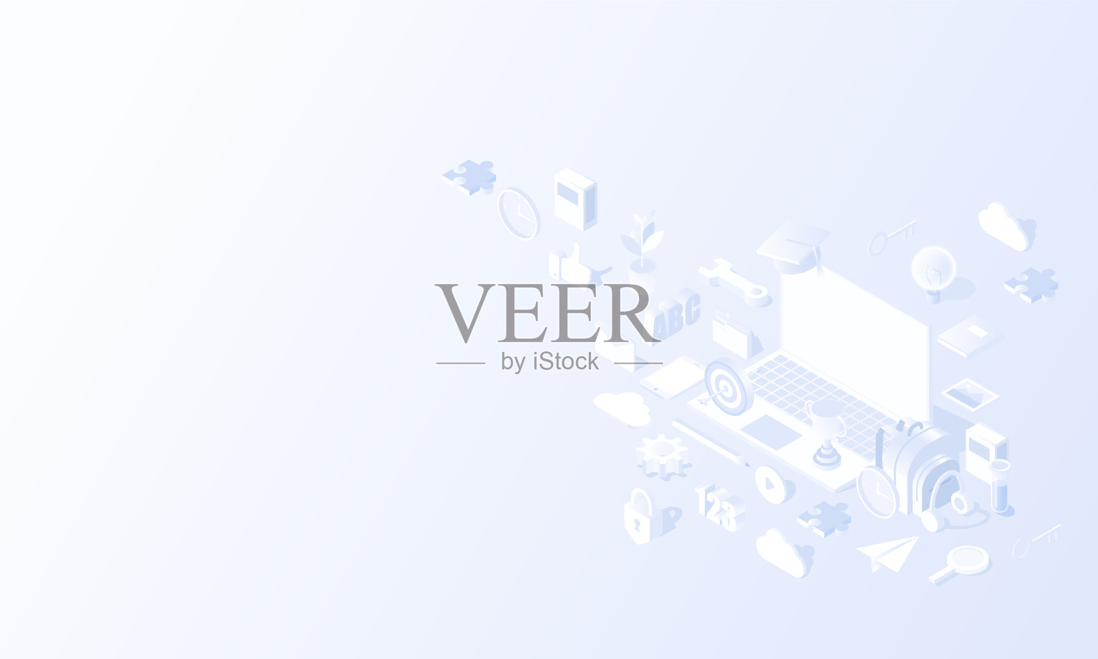 在线教育现代等距线插图。远程学习、网络研讨会图标教育工具图标和回校等距矢量设计插画图片素材