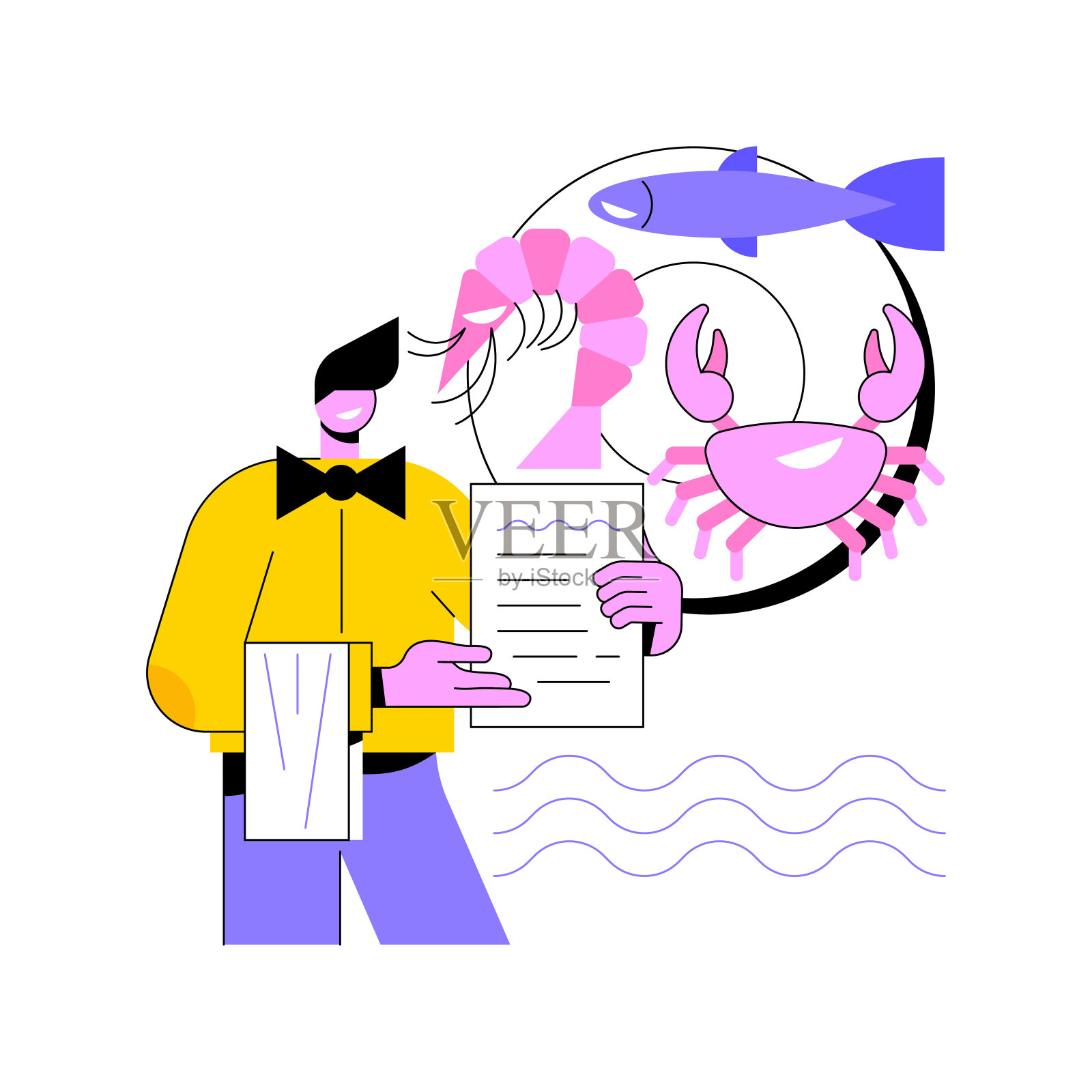 海鲜菜单抽象概念矢量插图。插画图片素材