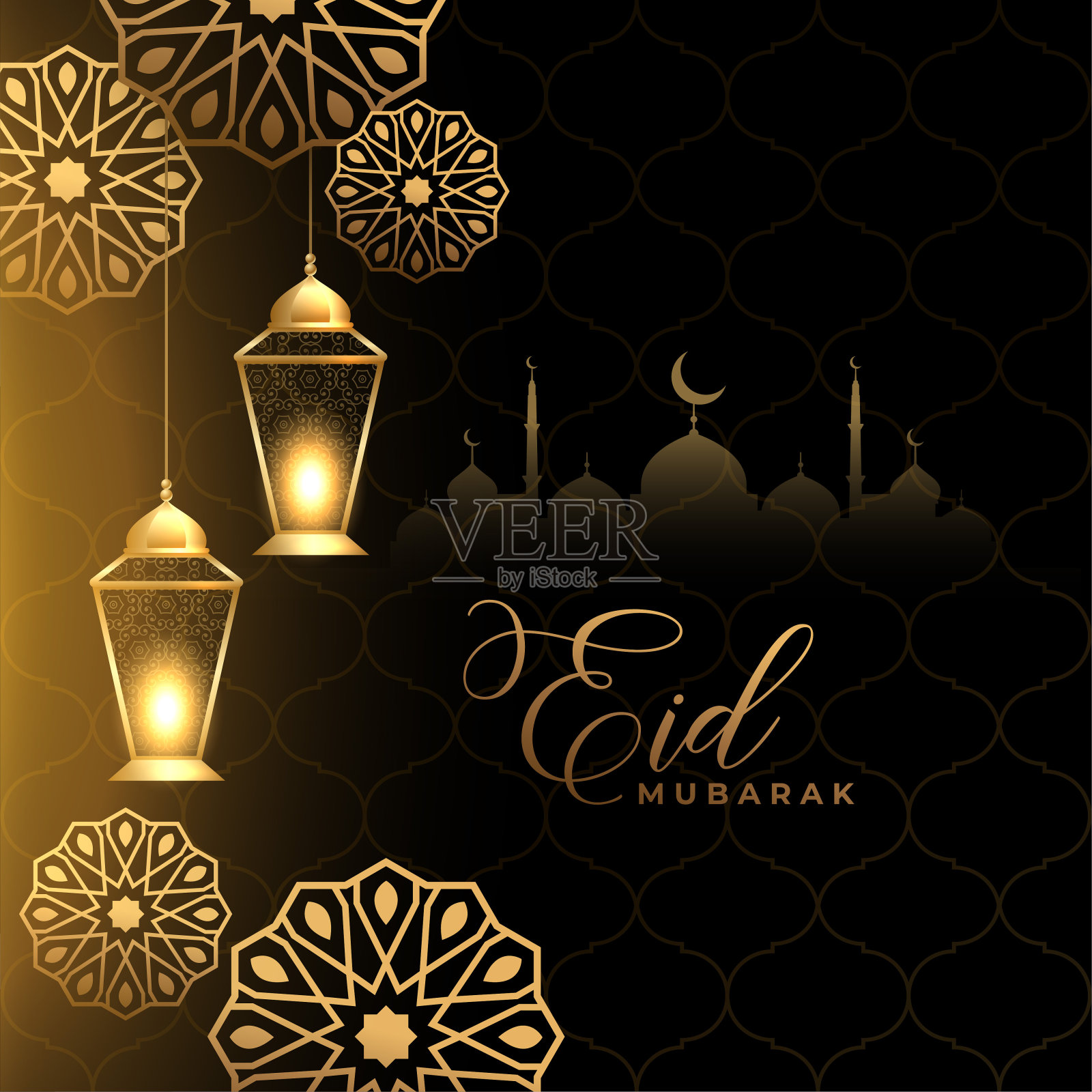 伊斯兰装饰eid mubarak社交媒体祝福问候设计设计模板素材