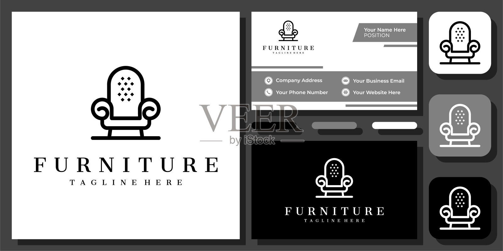 椅子家具座位沙发沙发零售经典复古复古徽标设计与名片模板插画图片素材