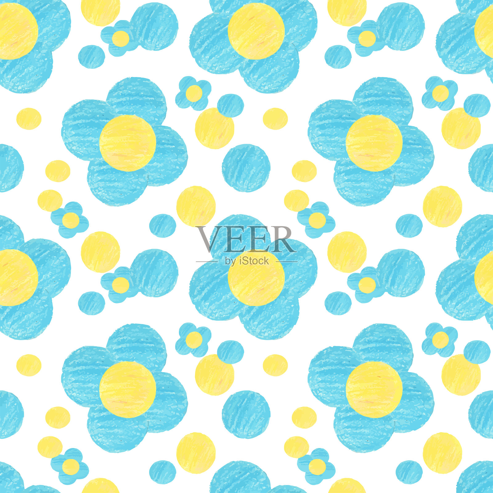 无缝模式洋甘菊花和圆圈在白色背景插画图片素材