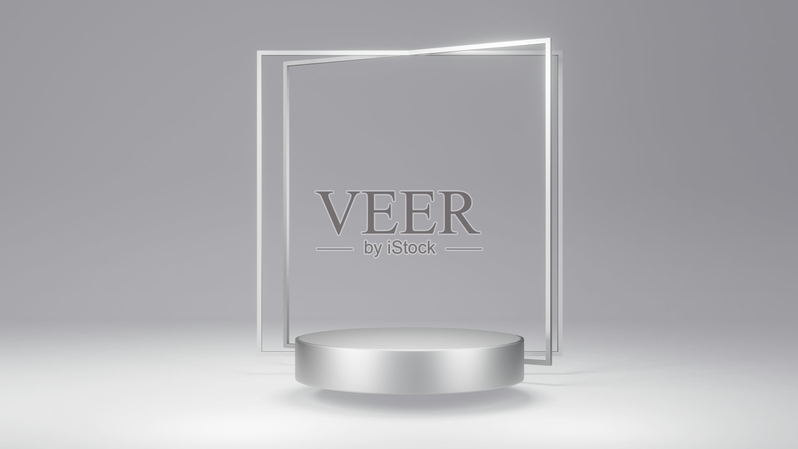 三维呈现概念金属银色主题的空白产品展示平台构成几何元素用于商业模板设计。3 d渲染。照片摄影图片