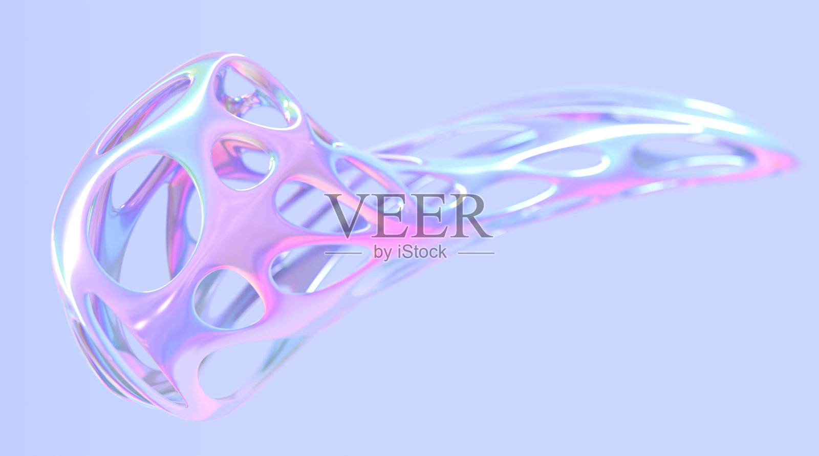 三维全息抽象形状，彩色空心物体与洞，未来设计元素梯度珠光纹理。现代彩虹金属图孤立在蓝色背景，3D渲染照片摄影图片