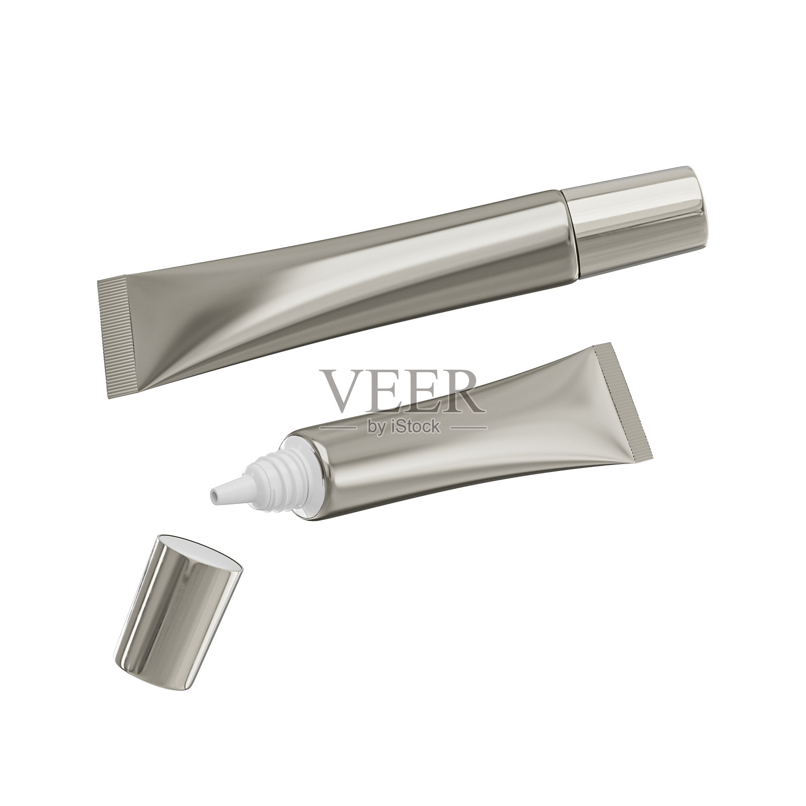 空白银白色化妆品长管包装奶油或凝胶3d插图照片摄影图片