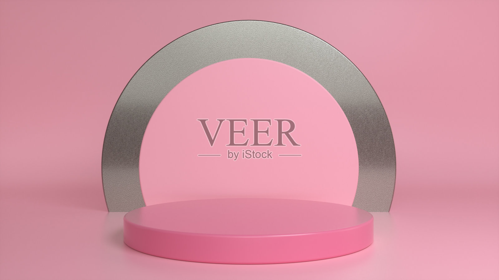 粉红色的讲台，在粉红色铬光泽的背景上的底座。空白陈列柜模型与空的圆形舞台。抽象的几何背景。广告产品展示的舞台，带有复制空间。三维渲染照片摄影图片