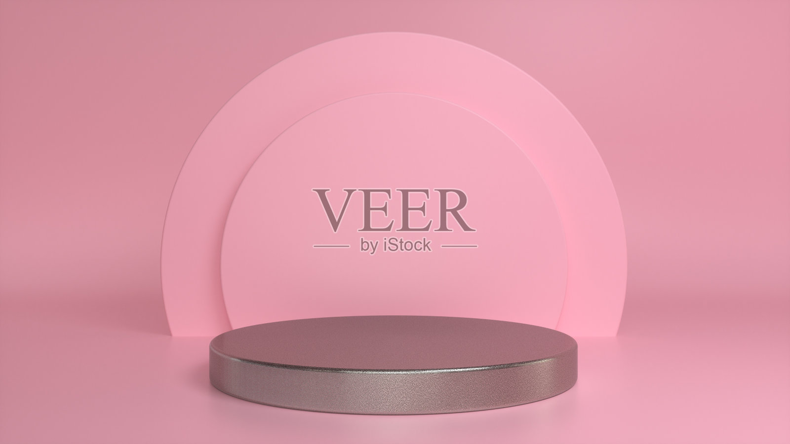 粗糙的金属底座，粉红色背景上的基座。空白陈列柜模型与空的圆形舞台。抽象的几何背景。广告产品展示的舞台，带有复制空间。三维渲染照片摄影图片