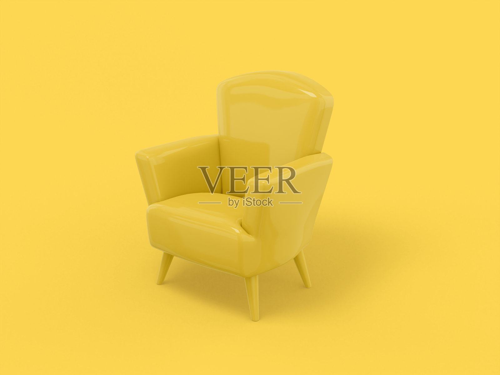 黄色单色扶手椅上的黄色固体背景。简约的设计对象。3d渲染图标UI ux界面元素。照片摄影图片
