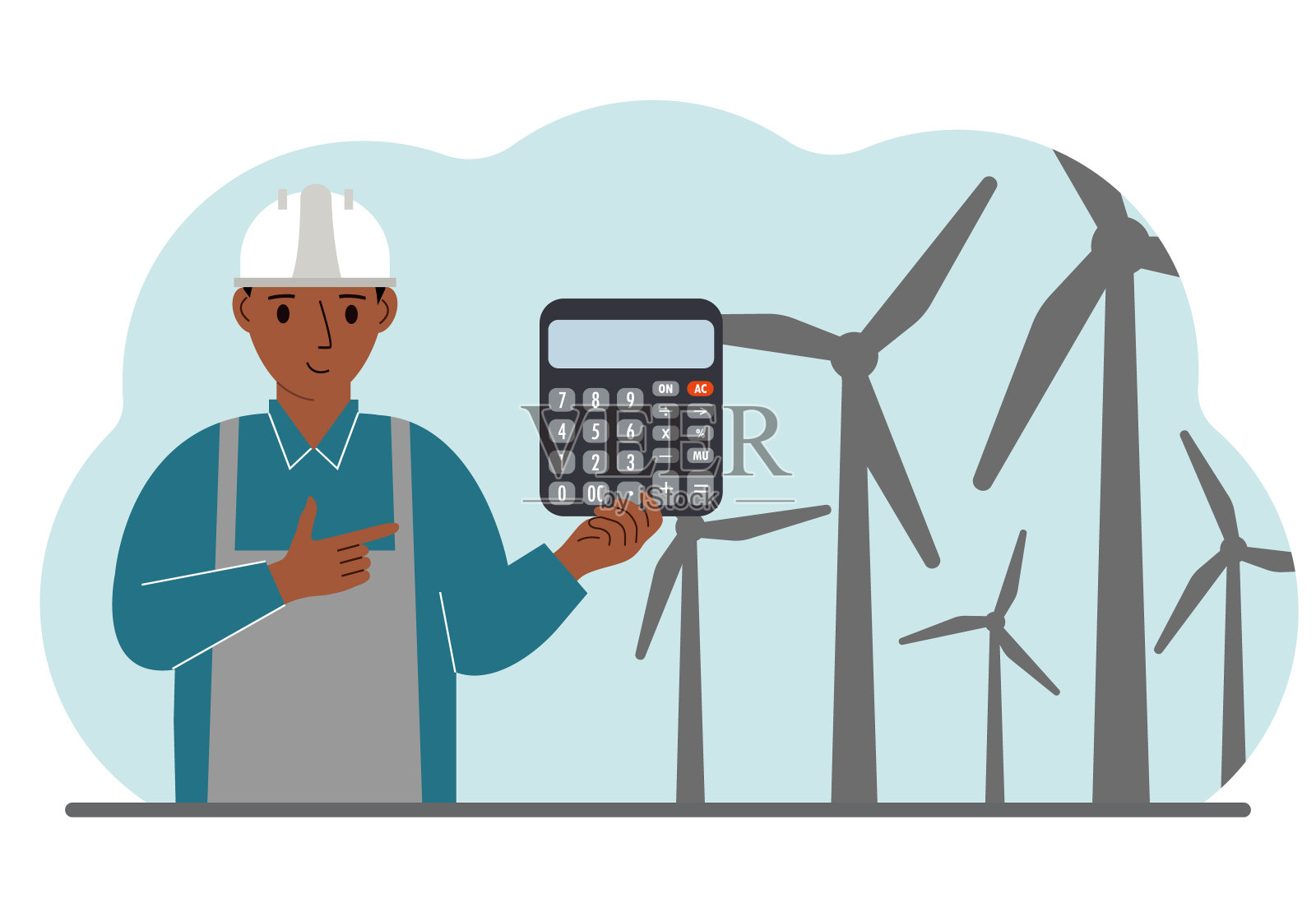 技术工程师，能源风电场。清洁替代能源的概念。保护环境，保护生态。设计元素图片