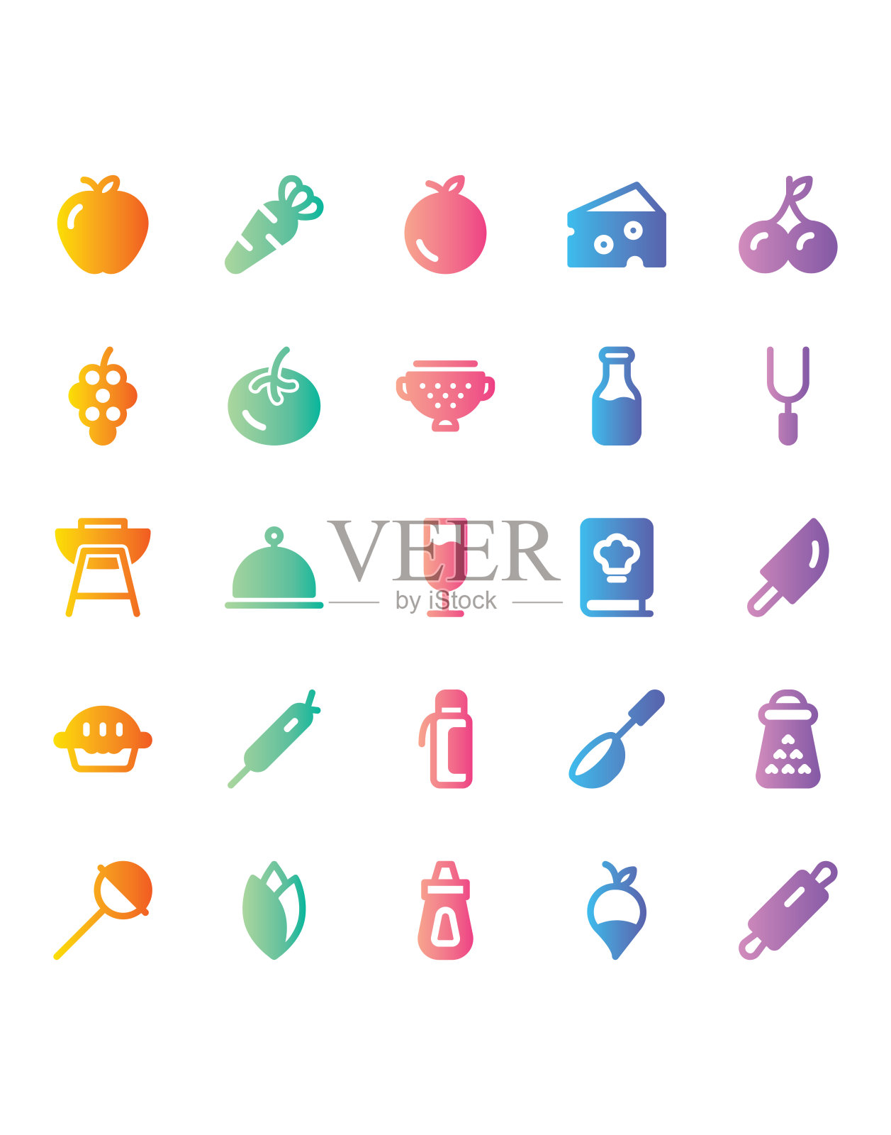 美食图标设置30孤立在白色背景上图标素材