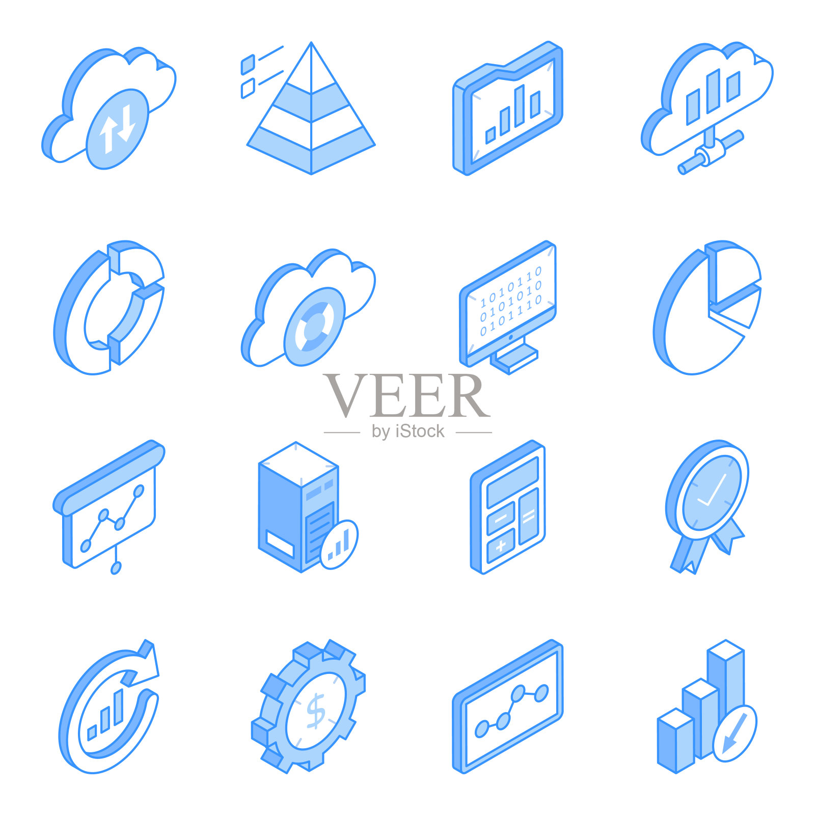 一组数据分析等距图标图标素材