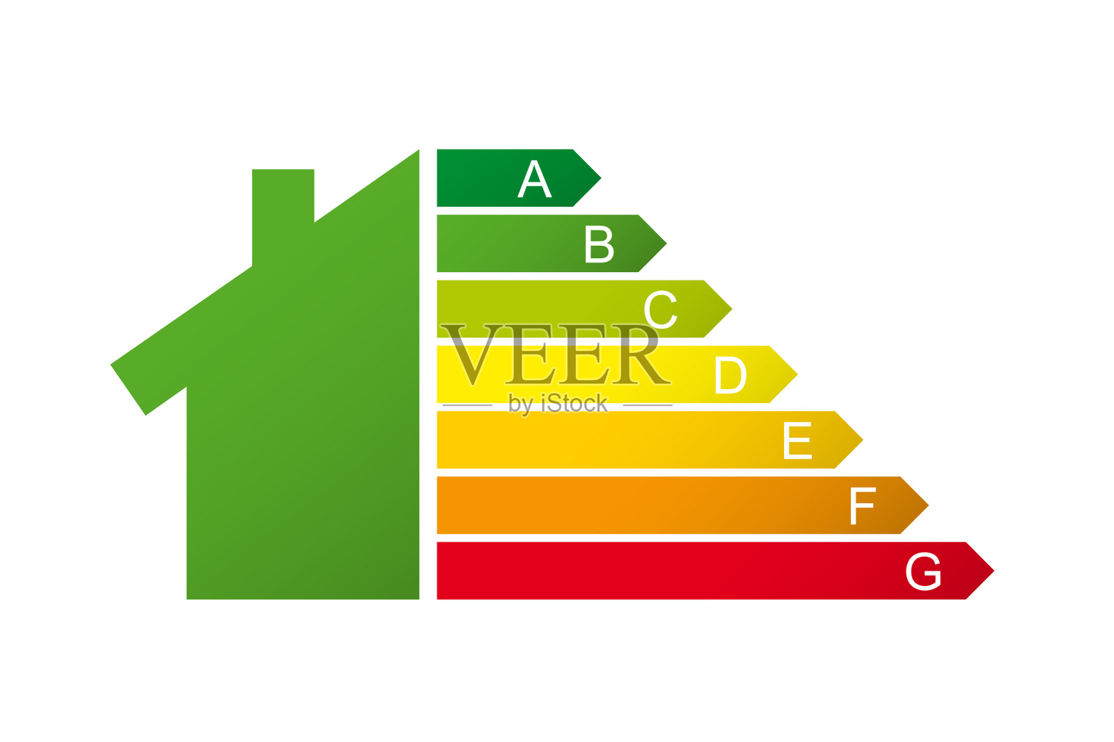 住宅节能等级认证体系。能源级概念与住宅和消费酒吧。图形认证系统元素。生态图插画图片素材