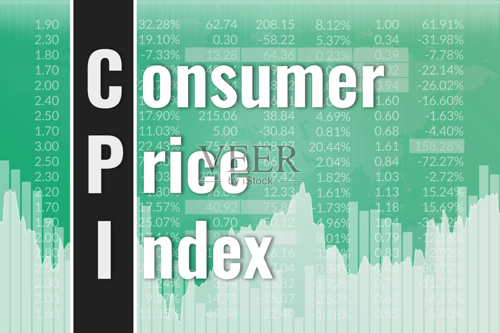 消费者价格指数(CPI)绿色金融背景。金融市场的概念插画图片素材