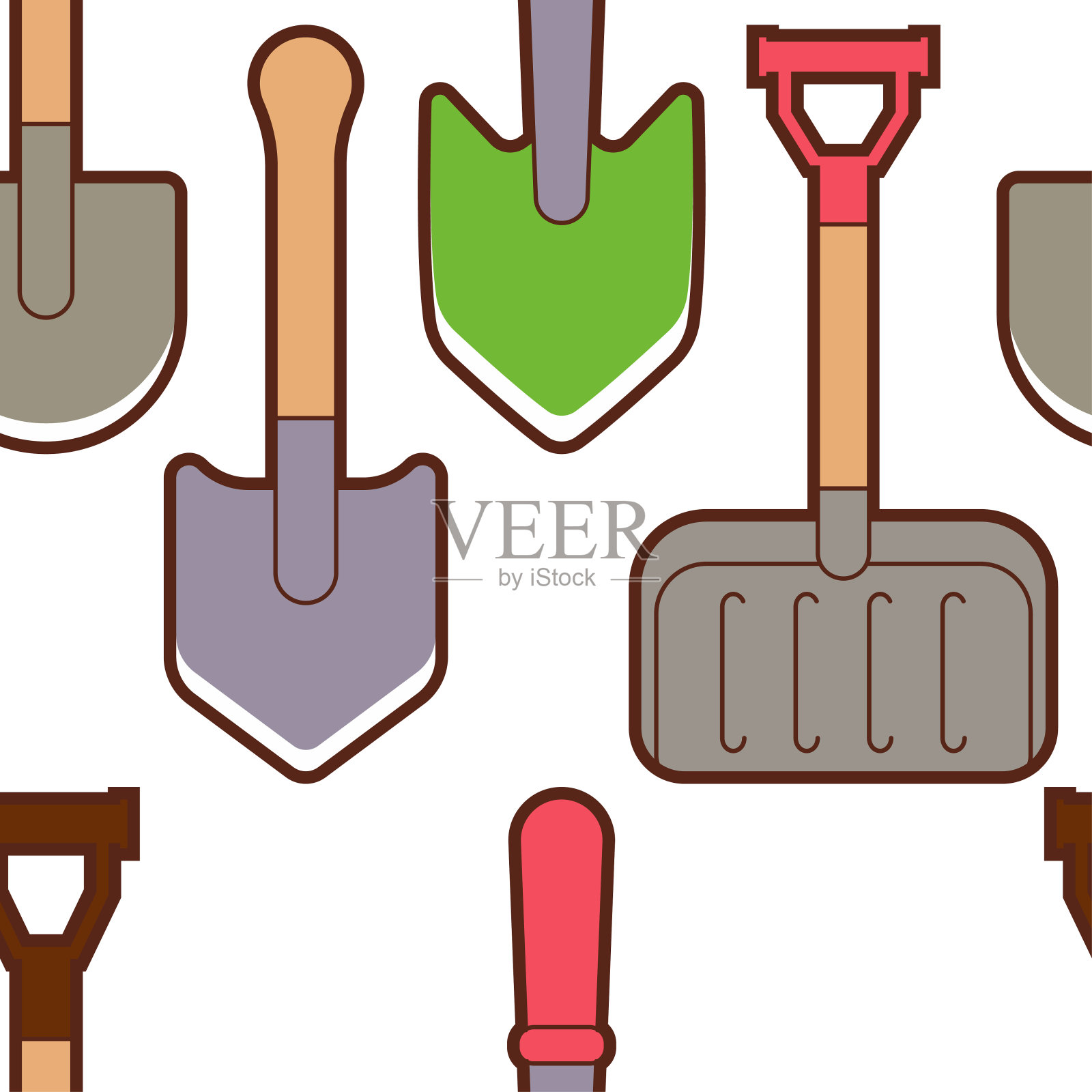 铲矢量卡通无缝模式背景墙纸，包装，包装，和背景。插画图片素材