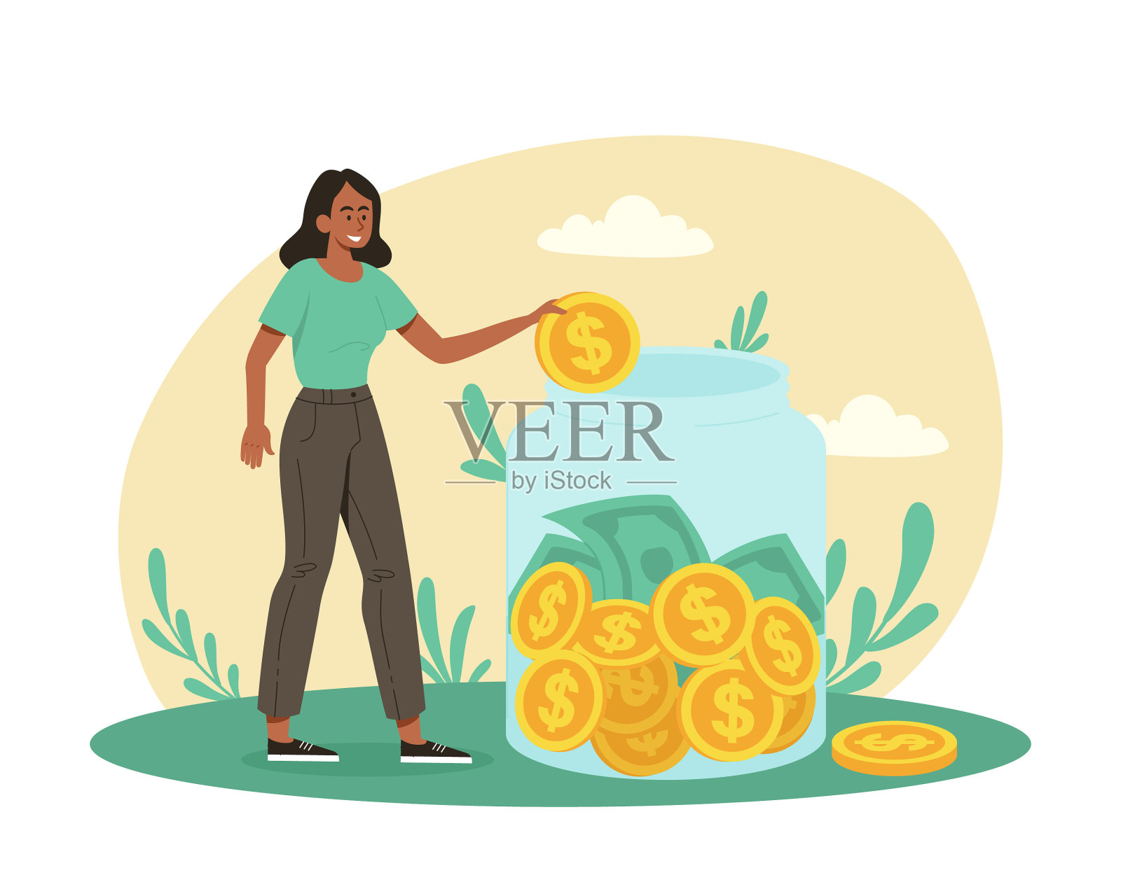 女人攒钱设计元素图片