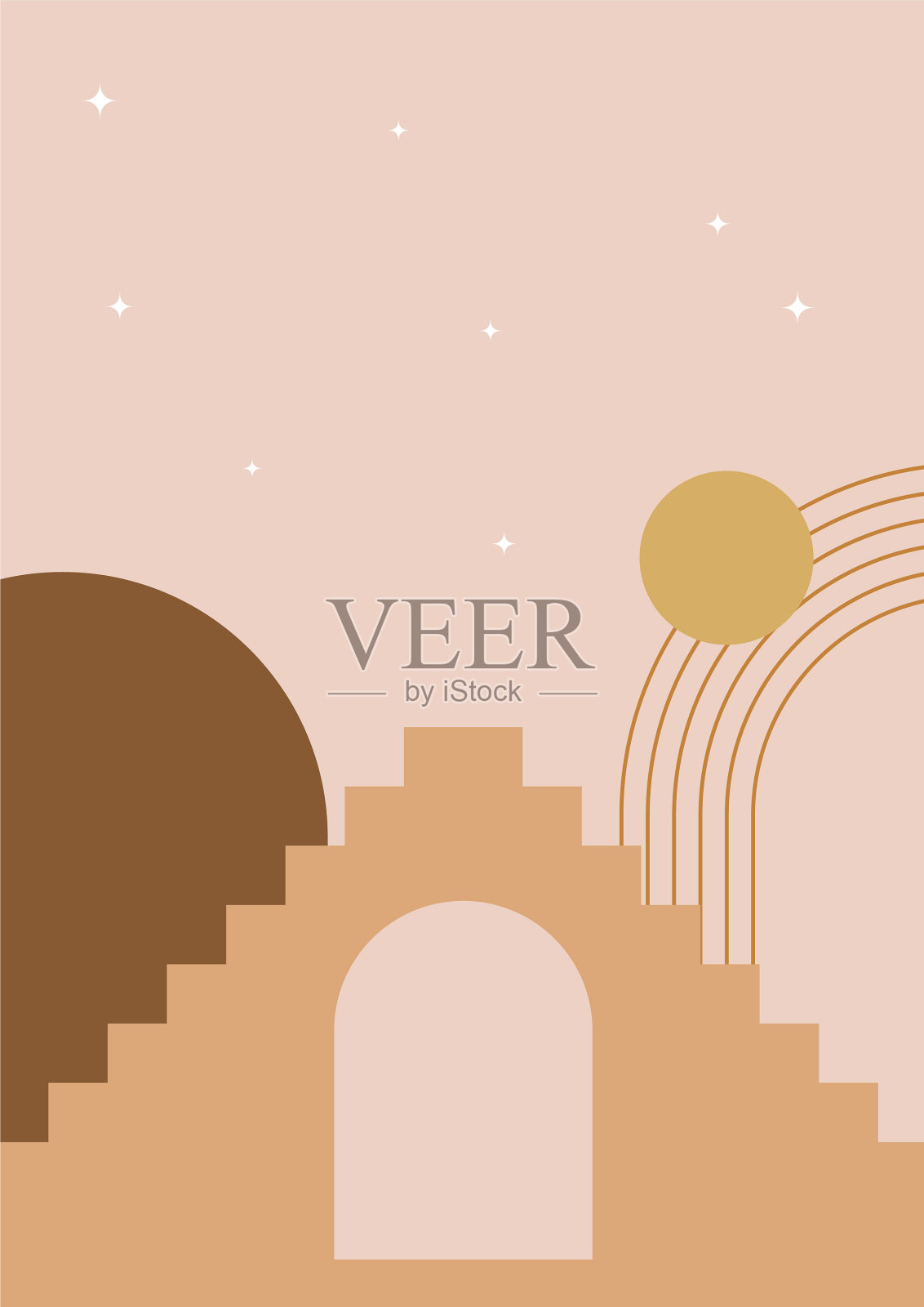 独特的形状，色彩丰富的平面波西米亚几何中性插画图片素材