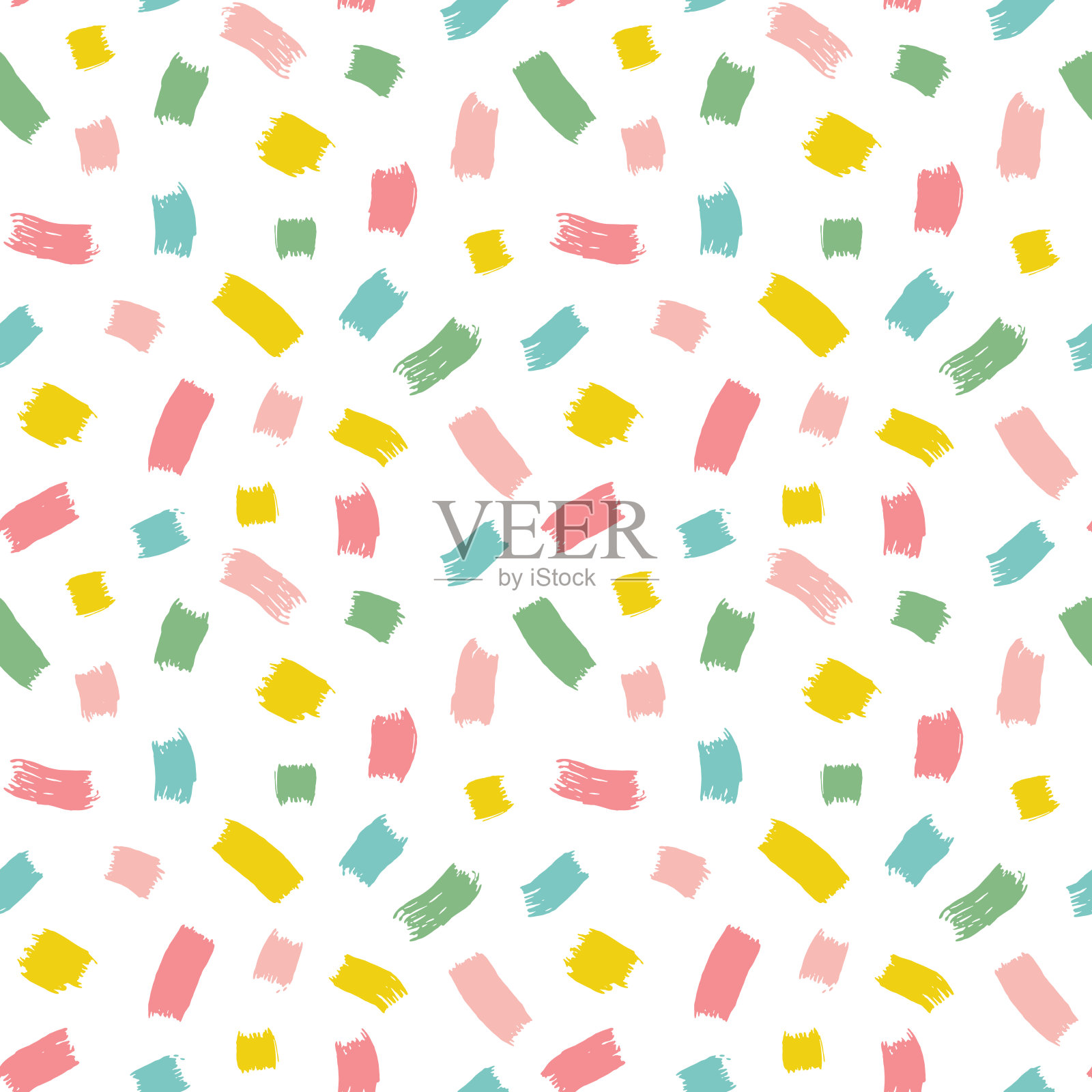 简单的无缝向量模式与彩色笔触在白色背景上。插画图片素材