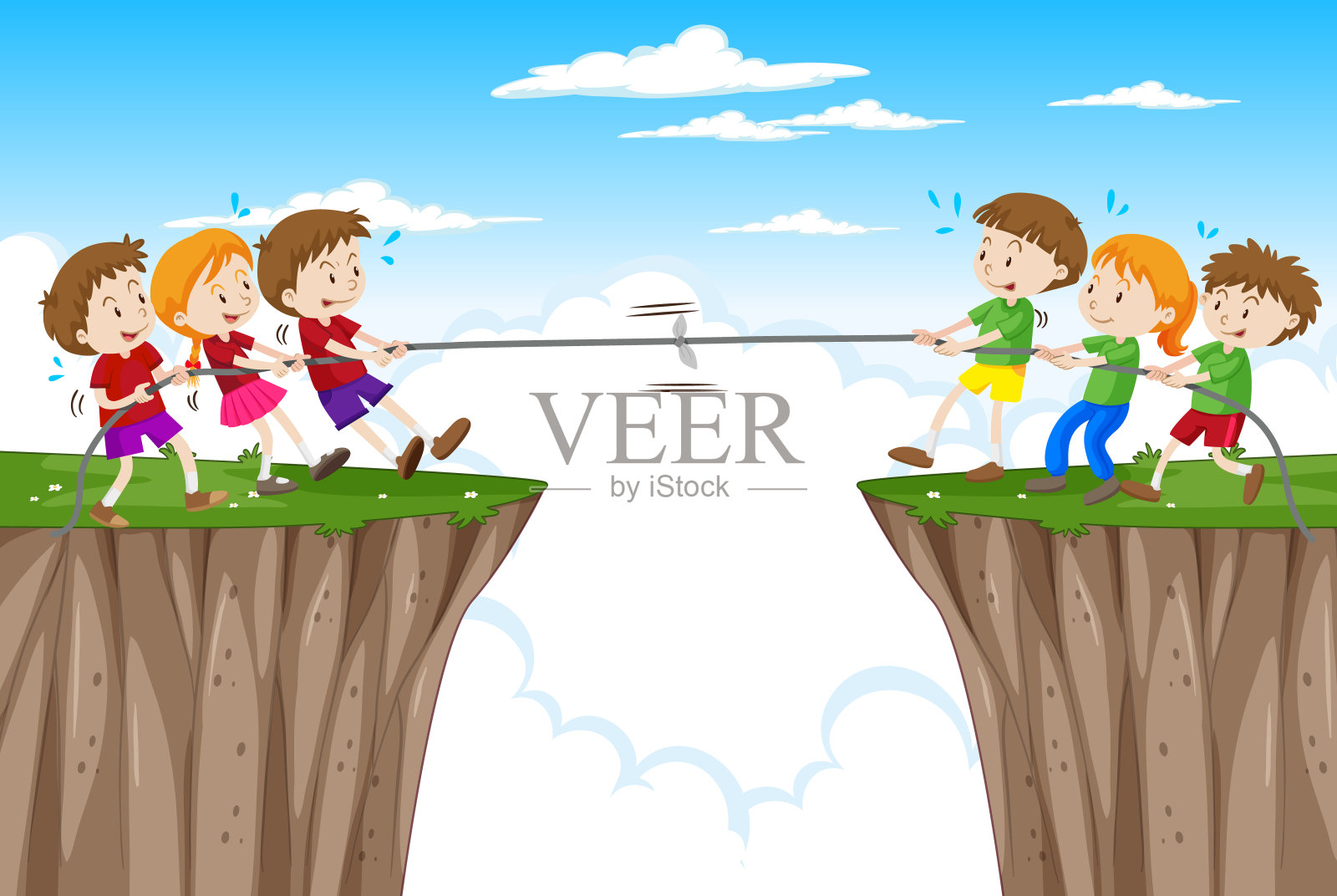 孩子们在玩拔河游戏插画图片素材