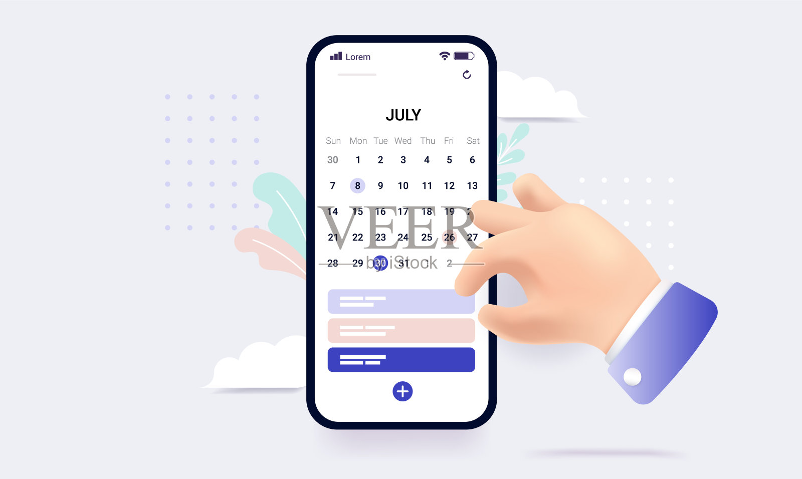 用日历在手机上设计半平面矢量插图设计模板素材