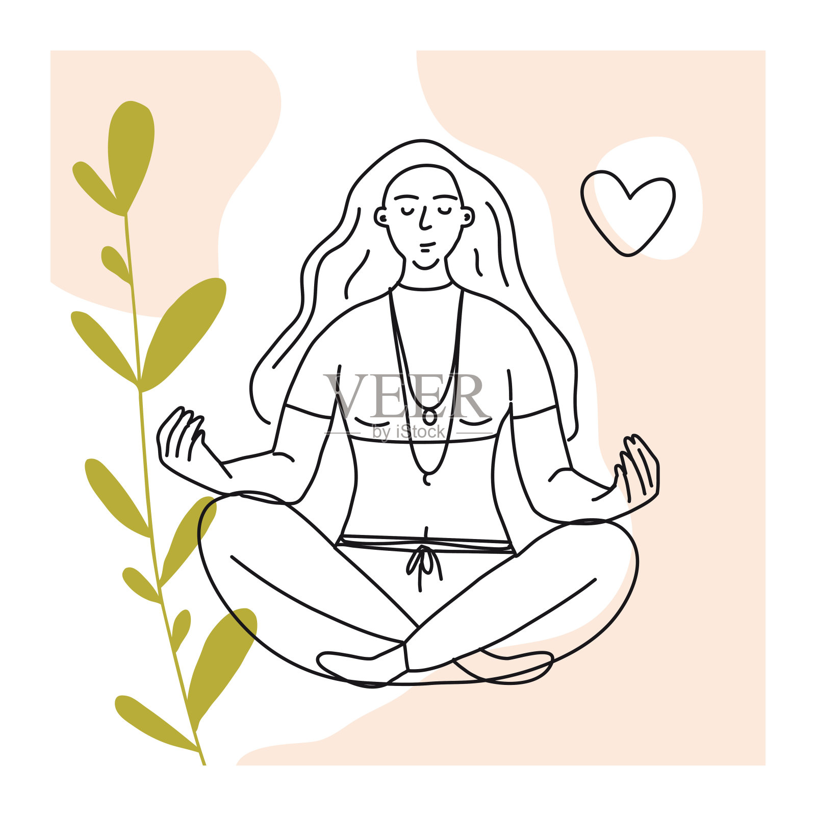 一位年轻女子正在做瑜伽。插画图片素材