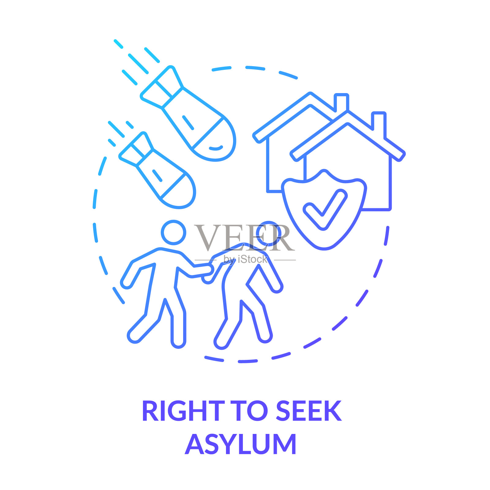 右寻求庇护蓝色渐变概念图标插画图片素材