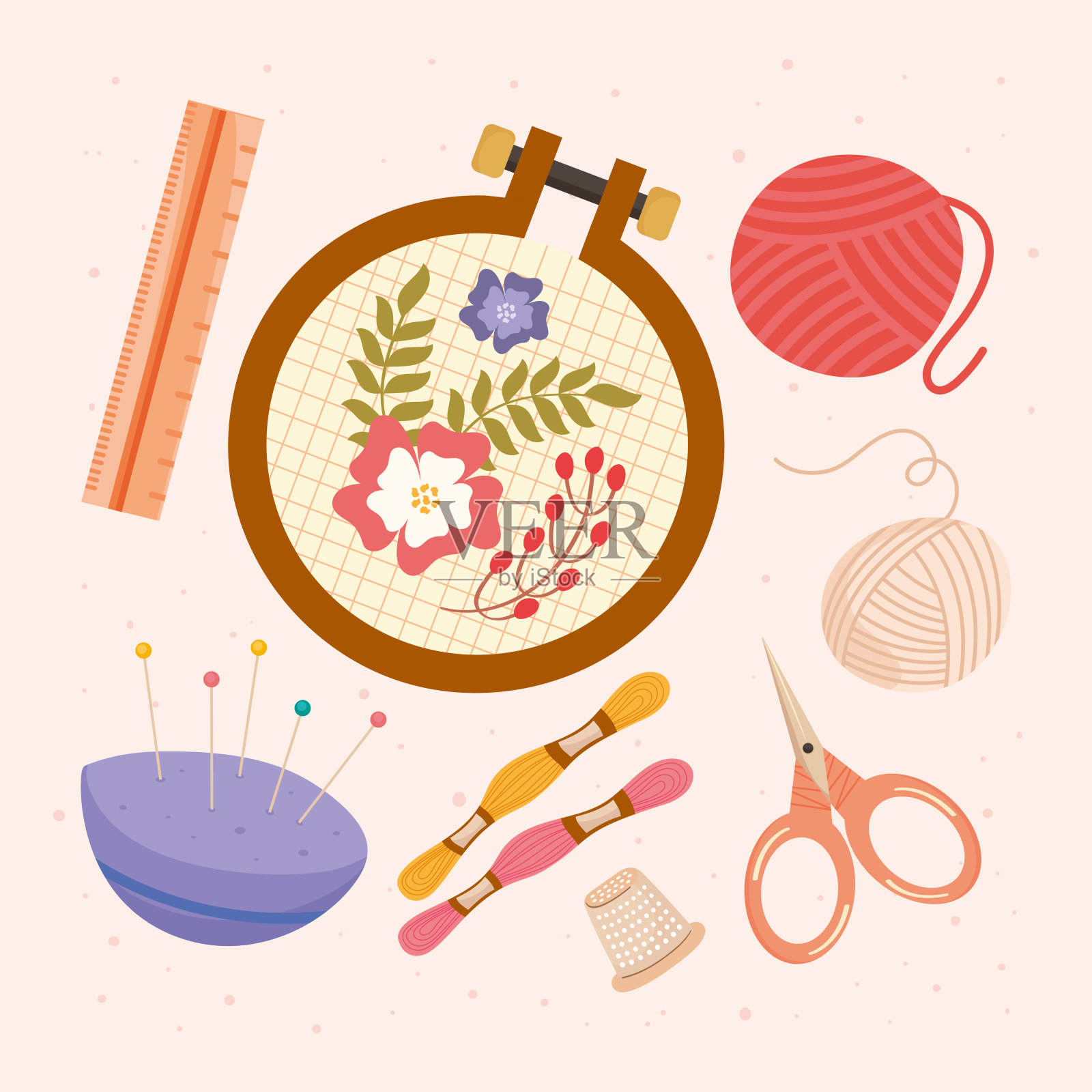 八个刺绣和编织图标插画图片素材