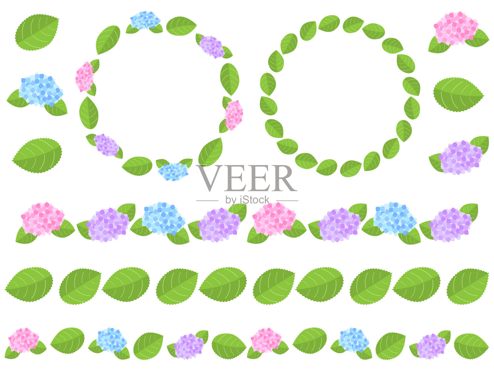 绣球花装饰套装插画图片素材