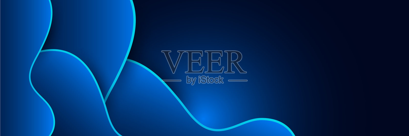 波浪联网霓虹灯风格的蓝色宽横幅插画图片素材