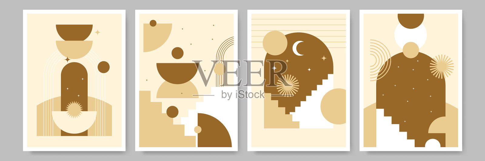 线性波西米亚图标和符号-太阳标志设计插画图片素材